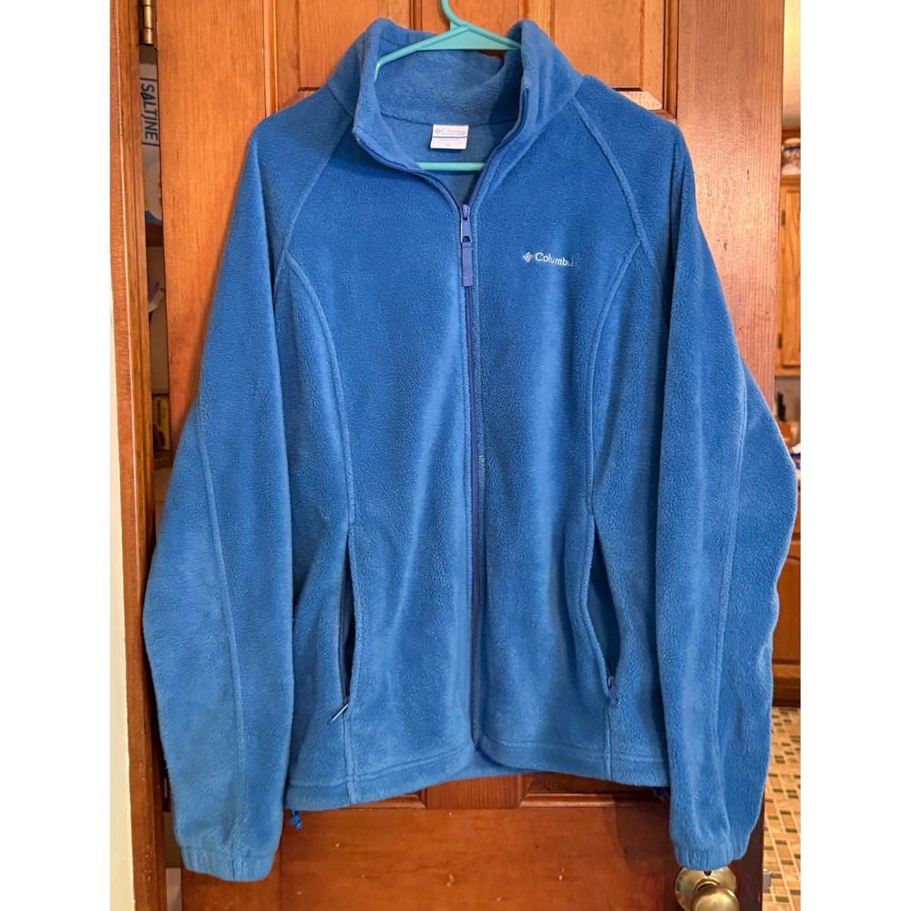 Columbia Blue Full Zip Fleece Jacket Womens XL Mock Neck Soft Warm Activewear